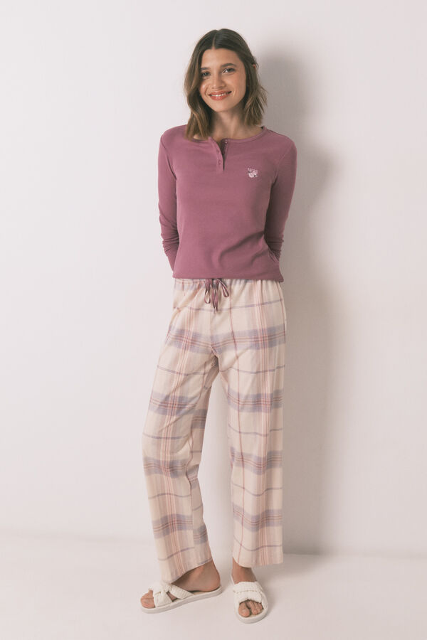 Women'secret Pijama comprido com estampado xadrez rosa rosa