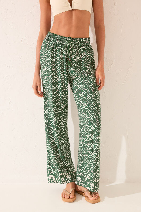 Women'secret Calça comprida de viscose com estampado geométrica verde