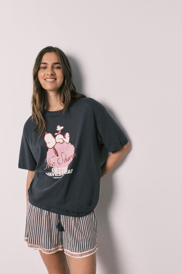 Women'secret Pijama curto em algod&atilde;o Snoopy cinzento