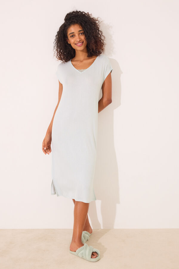 Women'secret Camisa de dormir midi de viscose verde riscas verde