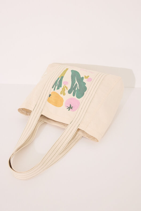 Women'secret Mala shopper de algod&atilde;o com estampa vegetal  bege