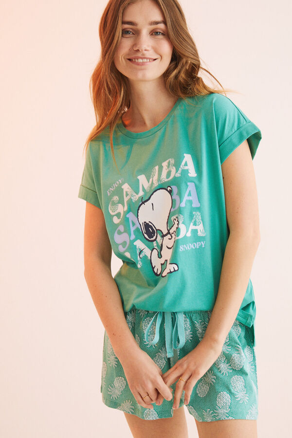 Womensecret Pijama corto 100% algodón Snoopy verde verde
