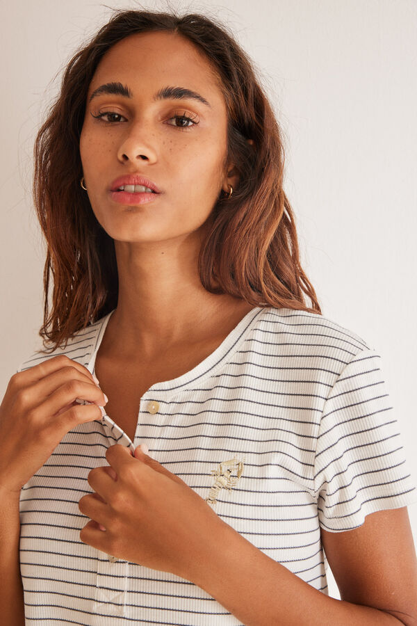 Women'secret Pijama largo rayas b&w marfil