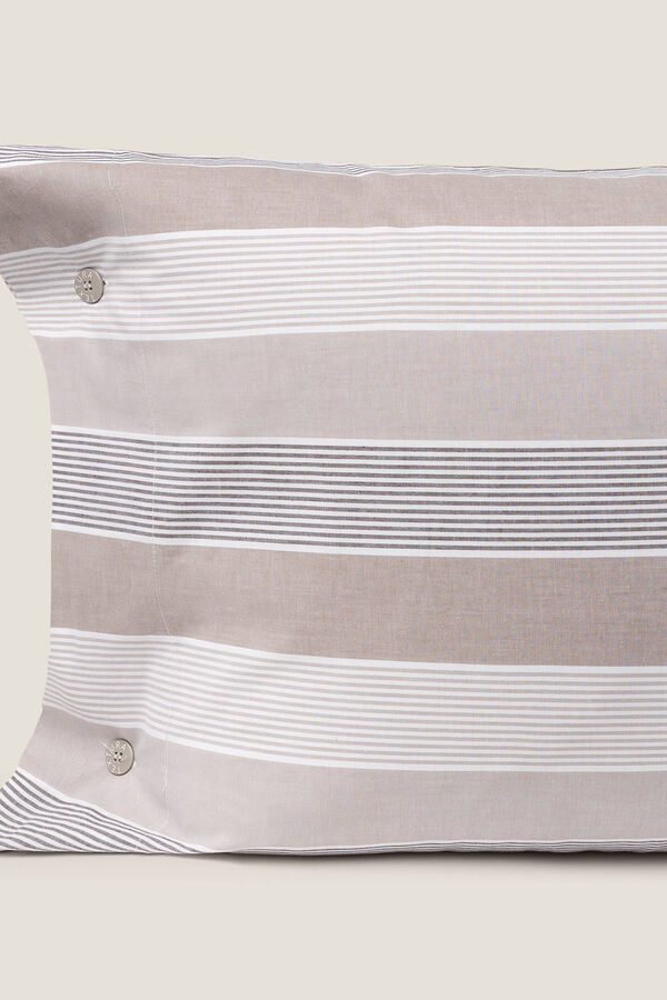 Textura Set 2 fundas de almohada algod&oacute;n percal rayas tejidas. Cama 150-160cm. beige
