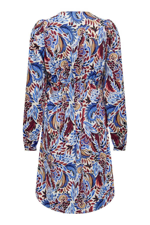 Only Maternity Vestido midi com fecho cruzado e ajuste na cintura, estampado bege