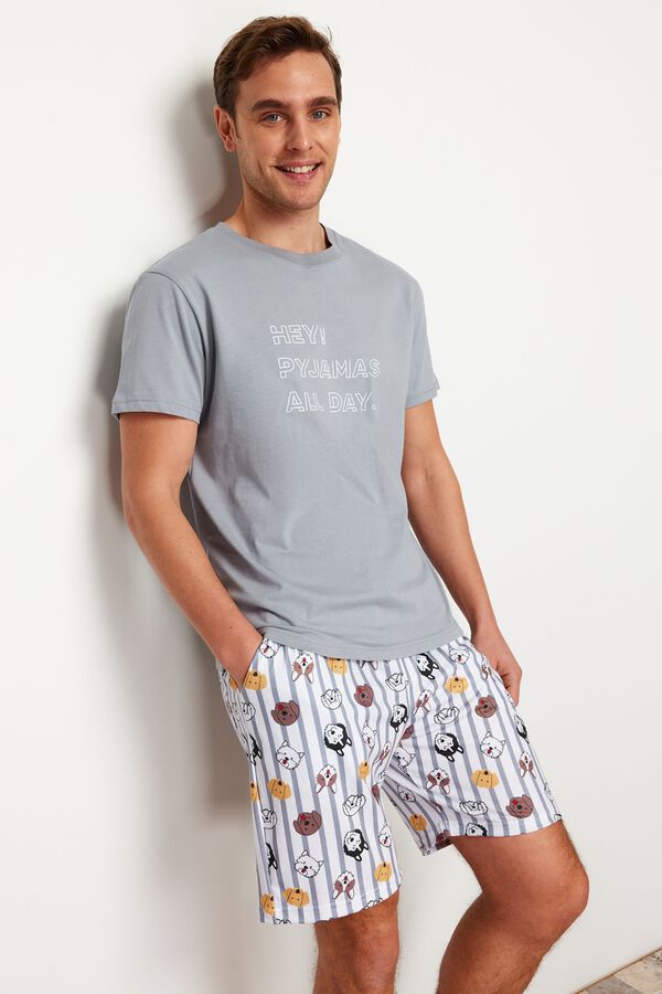 Trendyol Conjunto de pijama curto de riscas e animais cinzento