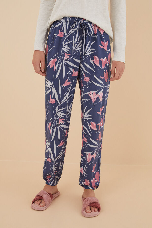 Women'secret Pantal&oacute;n largo estampado flores Moniquilla azul estampado