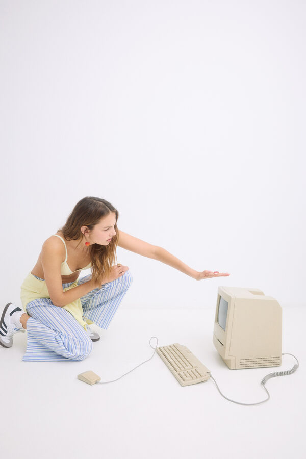 HI&BYE Sutiã triangular de algodão amarelo com copas removíveis estampado