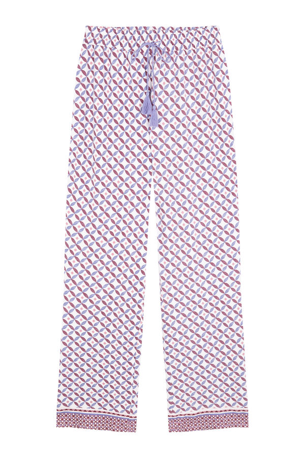 Women'secret Pantal&oacute;n largo ancho punto suave azul estampado