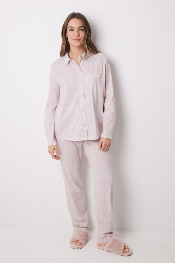 Women'secret Pijama camisero largo 100% algod&oacute;n rayas  naranja