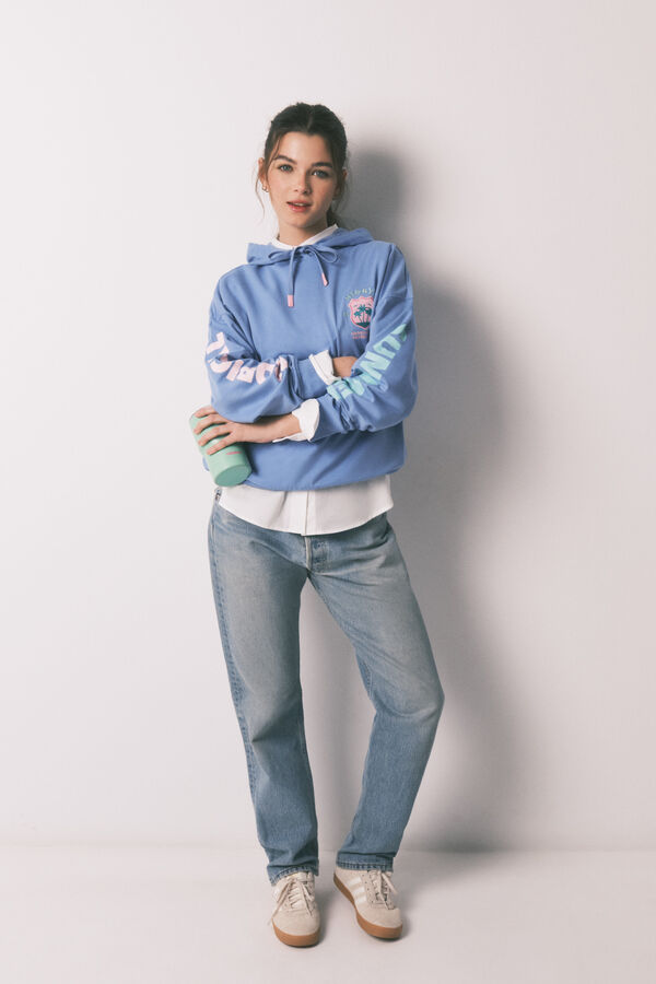HI&BYE Sweatshirt com capuz em felpa de algod&atilde;o azul azul