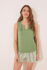 Women'secret Pijama corto tirantes algodón pliegues verde verde
