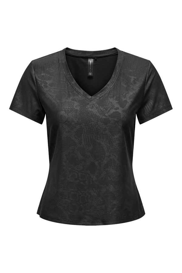 Only Play Camiseta manga curta em tecido com efeito cobra preto