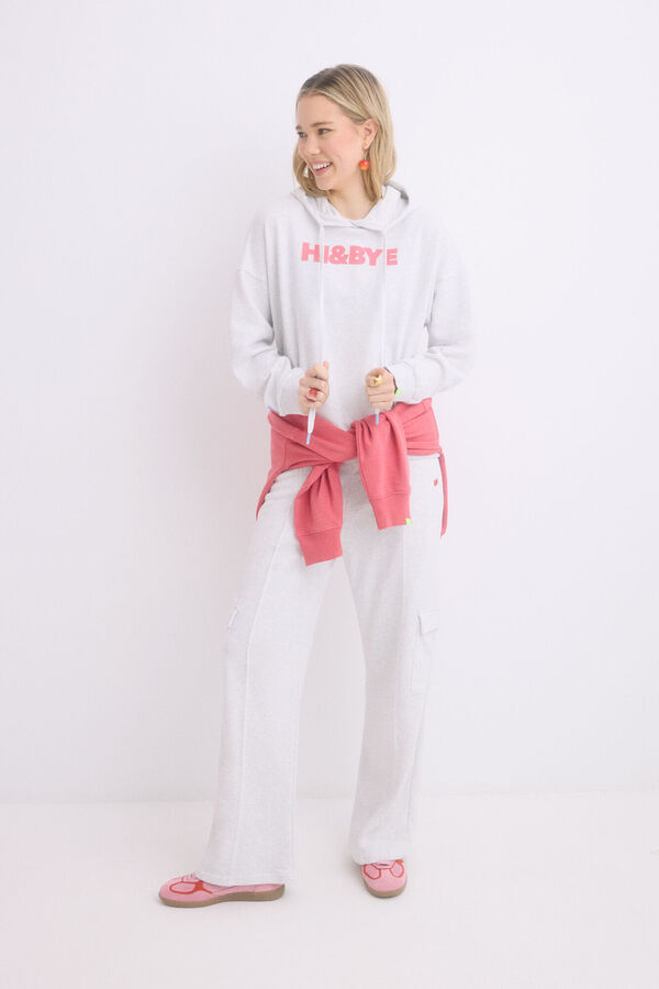HI&BYE Sweatshirt de capuz de algod&atilde;o cinza cinzento