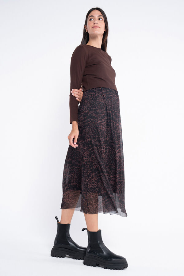 Ohma! Vestido de lactancia de tul estampado marr&oacute;n