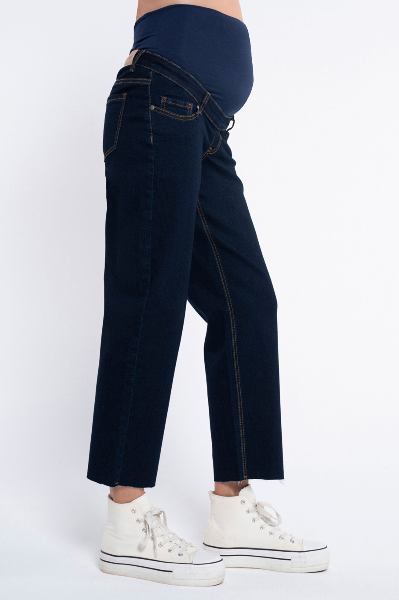 Ohma! Cal&ccedil;a jeans reta para pr&eacute;-mam&atilde; , cor &iacute;ndigo escuro