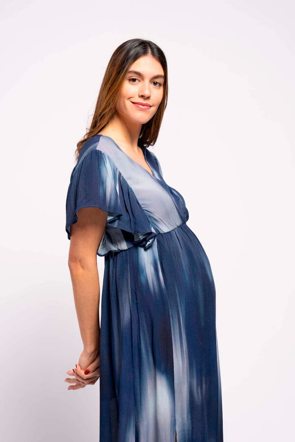 Ohma! Vestido pr&eacute;-mam&atilde; com estampado degrad&eacute; azul
