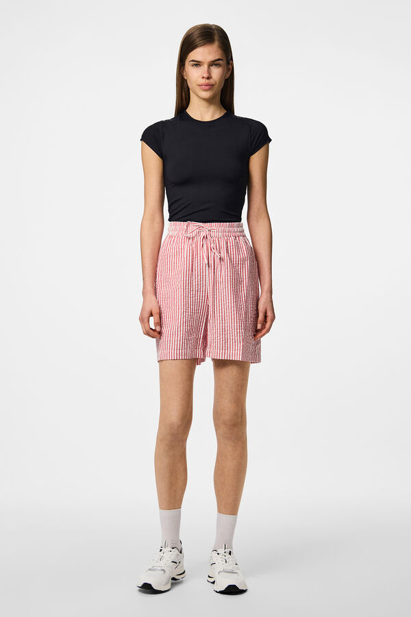 Pieces Shorts riscas vermelho