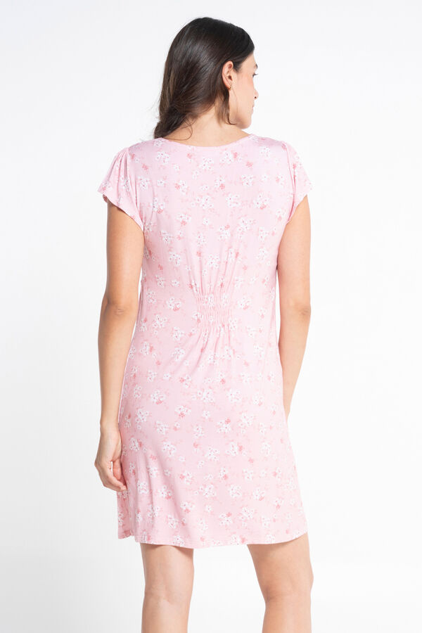 Ohma! Camisa de dormir japonesa de manga curta com flores rosa