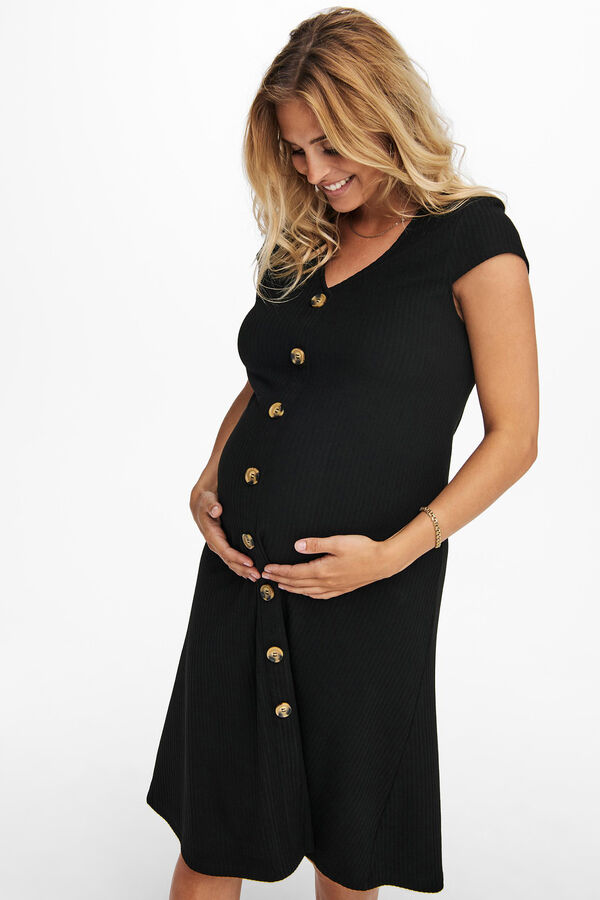 Only Maternity Vestido midi maternity con botones negro