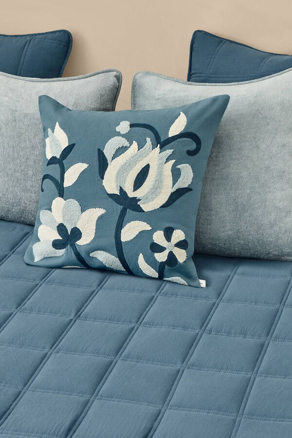 Textura Colcha microfibra cuadros azul