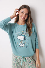 Women'secret Pijama largo soft touch verde Snoopy verde