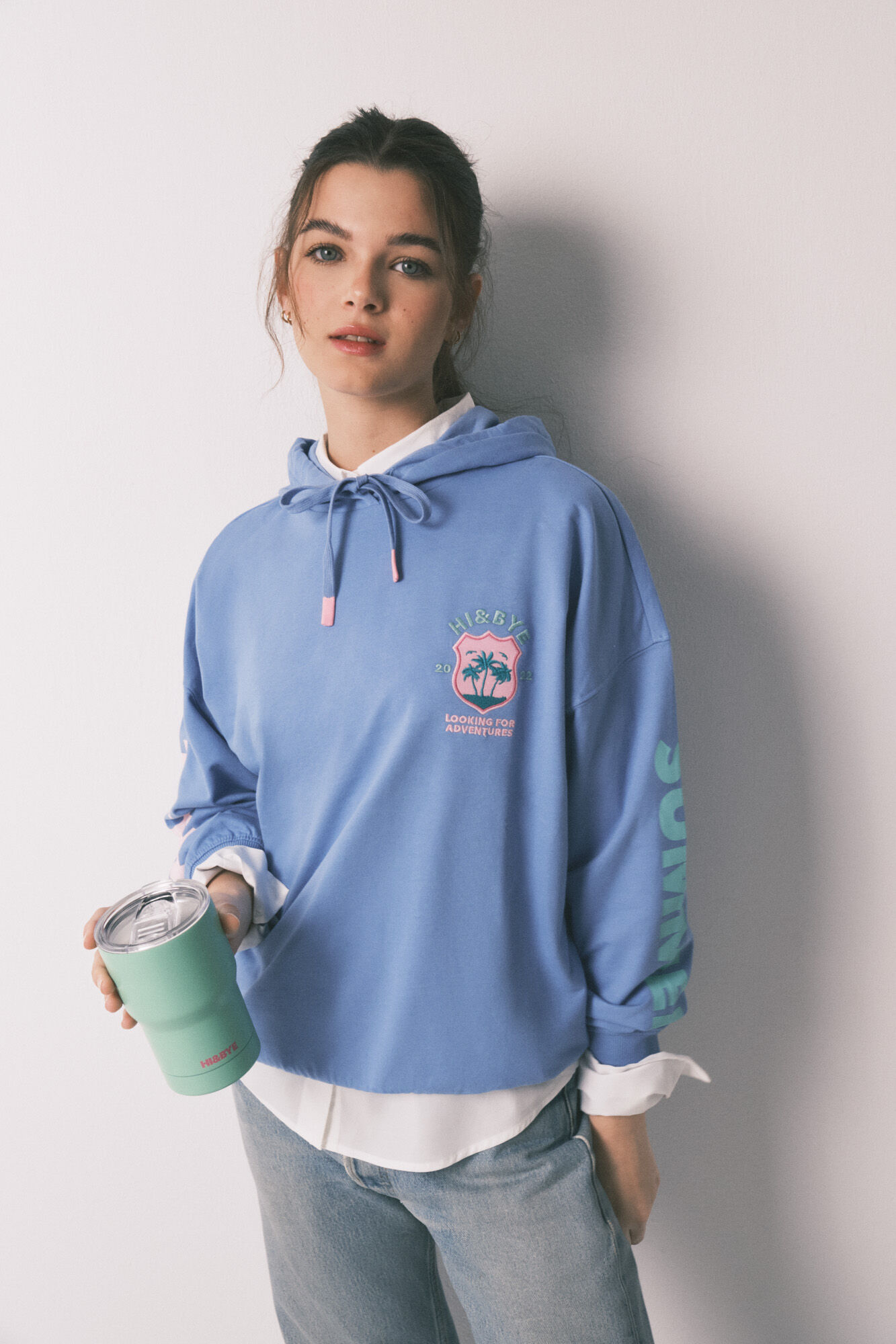HI&BYE Sudadera capucha felpa algod&oacute;n azul