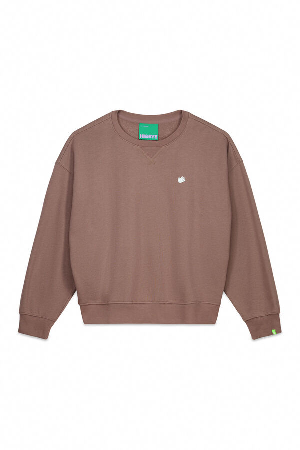 HI&BYE Sweatshirt de l&atilde; marrom liso  cru