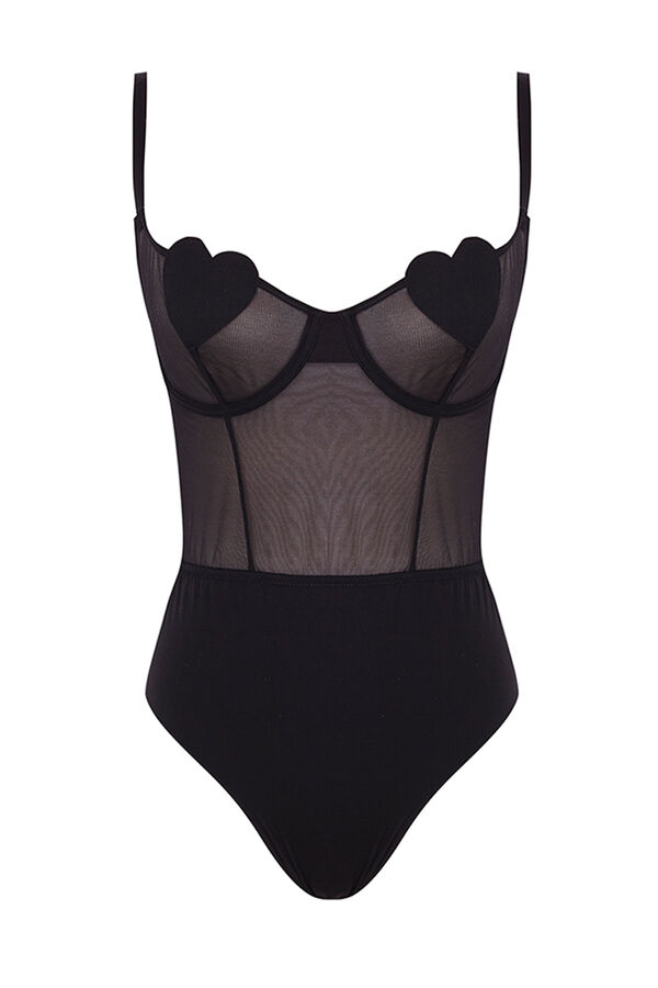 Women'secret Body brasileiro em tule preto e microfibra preto