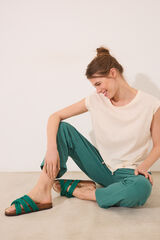 Women'secret Pantal&oacute;n Capri lino y viscosa verde verde