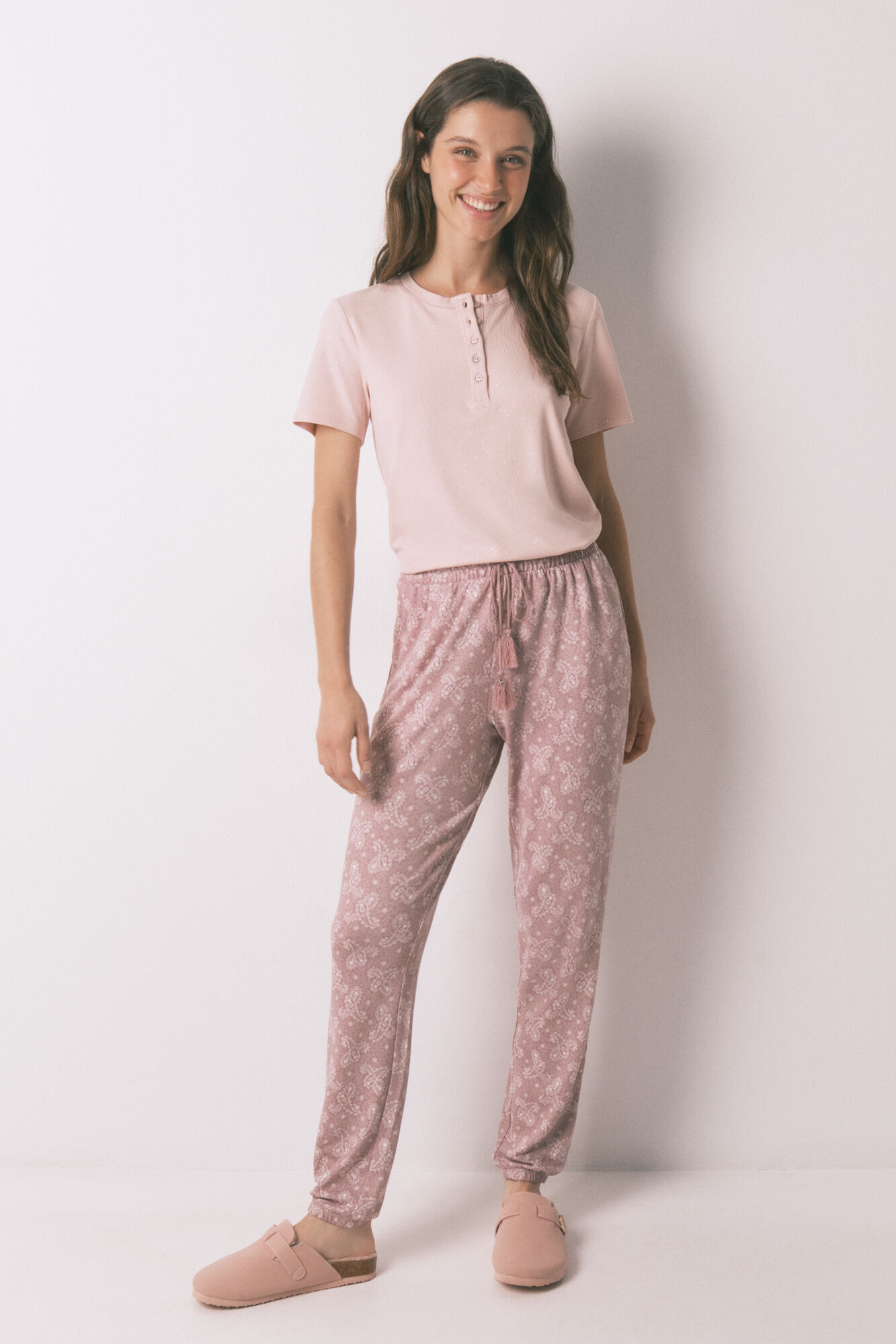 Women'secret Pantal&oacute;n largo punto c&aacute;lido suave paiseley rosa