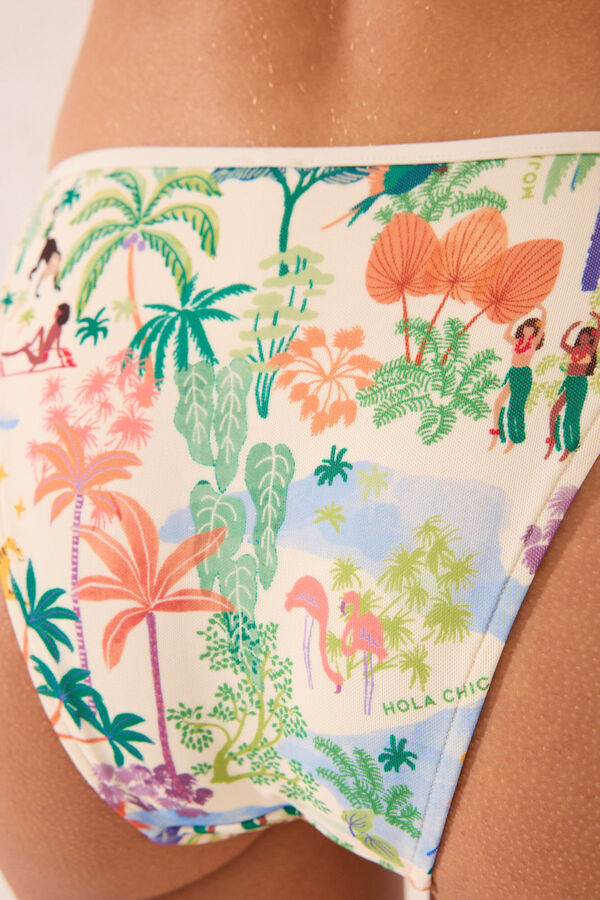 Women'secret Cueca clássica do biquíni com paisagem tropical  estampado