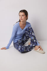 Women'secret Pijama largo 100% algod&oacute;n canal&eacute; azul flores azul