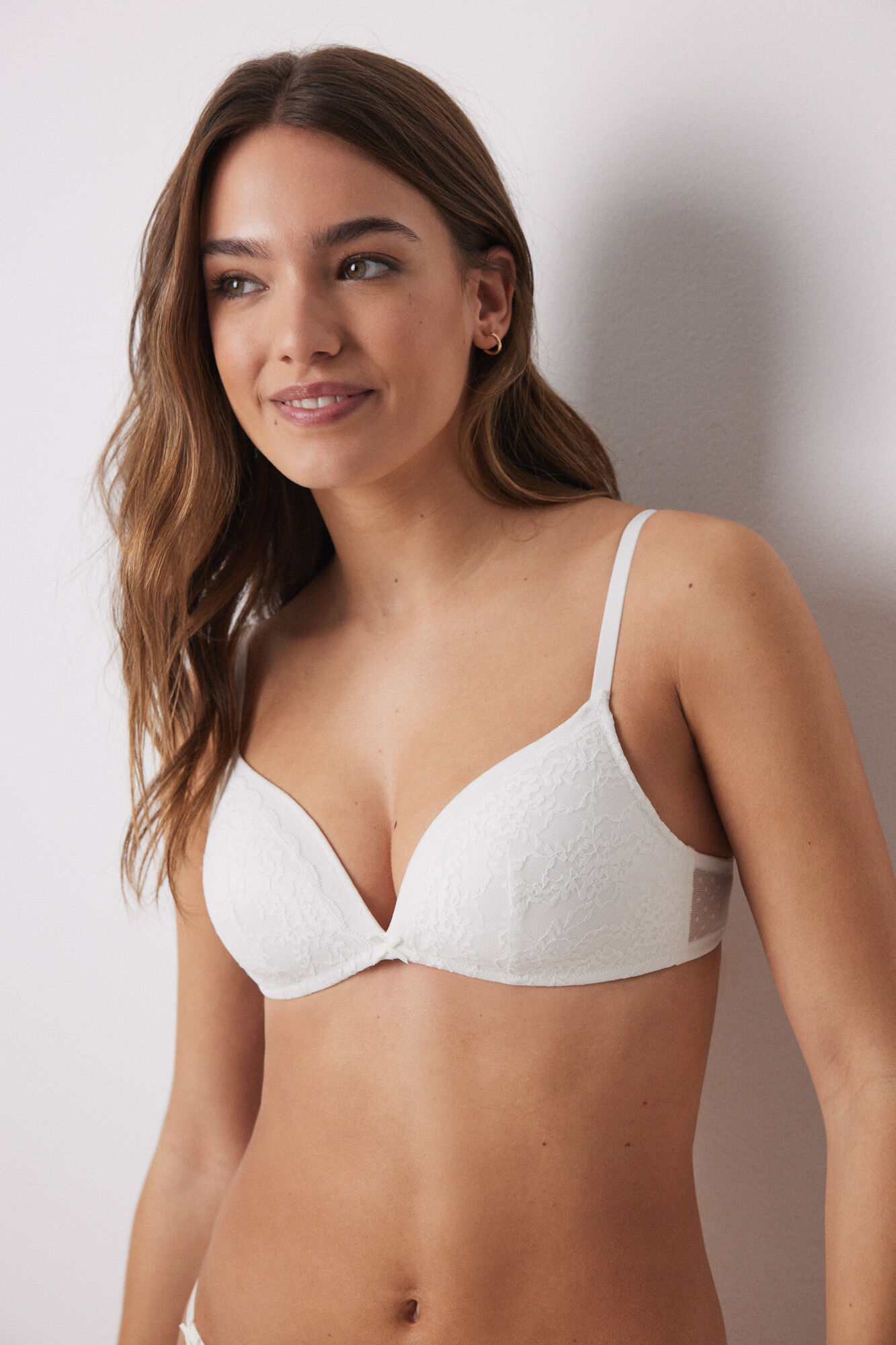 Women'secret CHARMING Suti&atilde; triangular enchimento sem aro renda em tule plumeti marfim