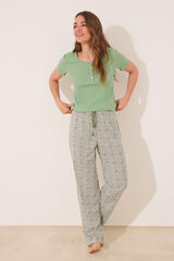 Women'secret Pijama comprido de algod&atilde;o canelado verde verde