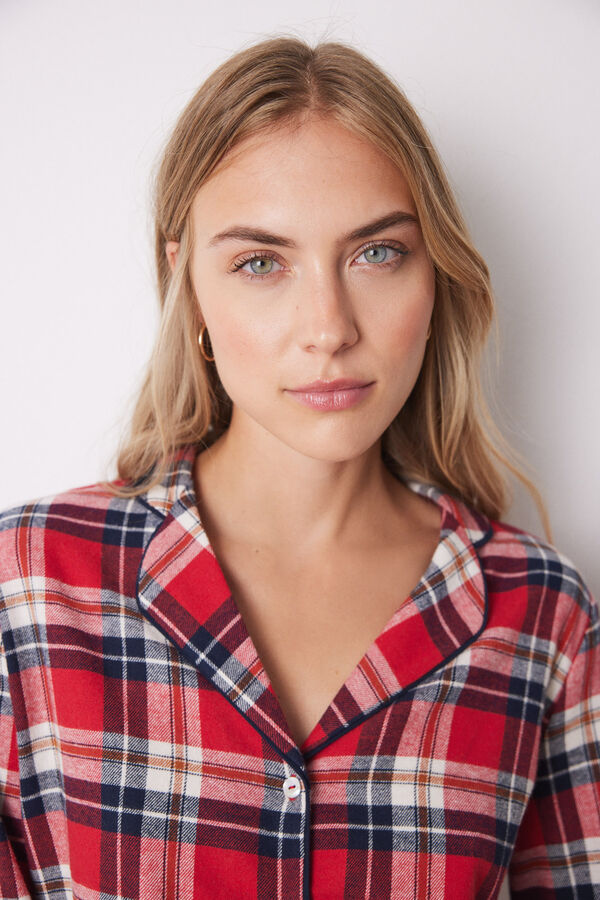 Women'secret Pijama camisero cuadros rojo 100% algod&oacute;n estampado