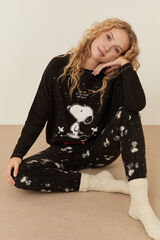 Womensecret Pijama largo polar Snoopy estrellas negro negro