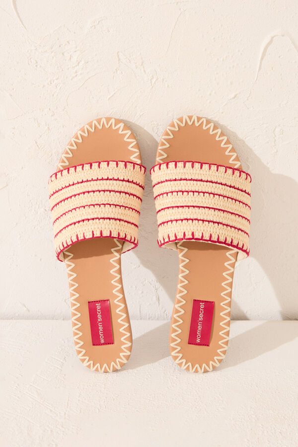Women'secret Sandalias planas pala rafia nude