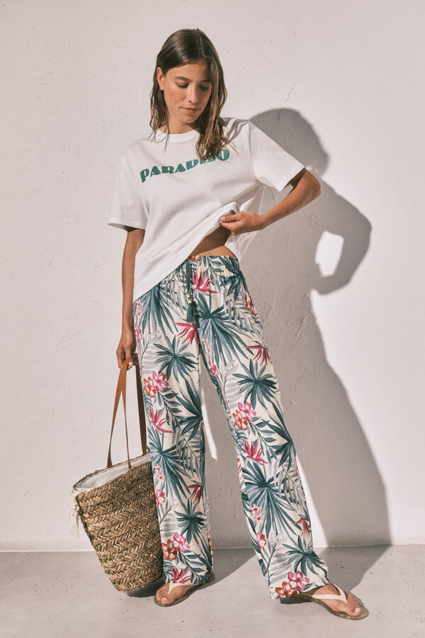 Women'secret T-shirt oversize em algod&atilde;o branco bege