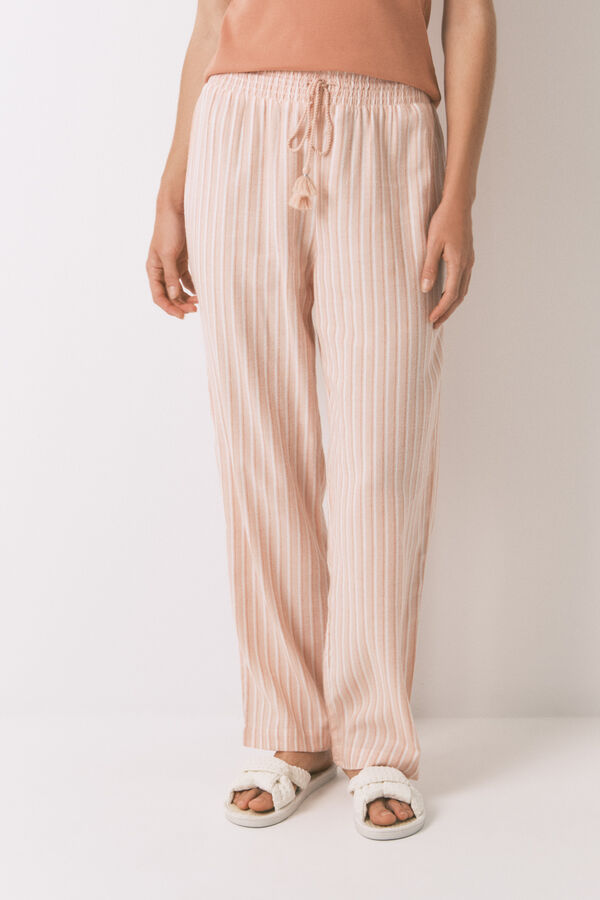 Women'secret Pantal&oacute;n largo franela rayas naranja naranja