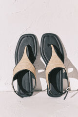 Women'secret Sandalias planas dedo rafia negro
