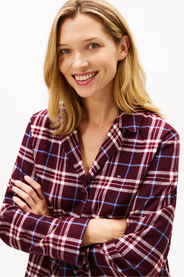 Tommy Hilfiger Conjunto de pijama de franela a cuadros burdeos
