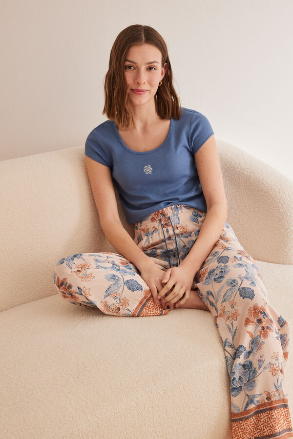 Women'secret Pantal&oacute;n largo flores rosa estampado