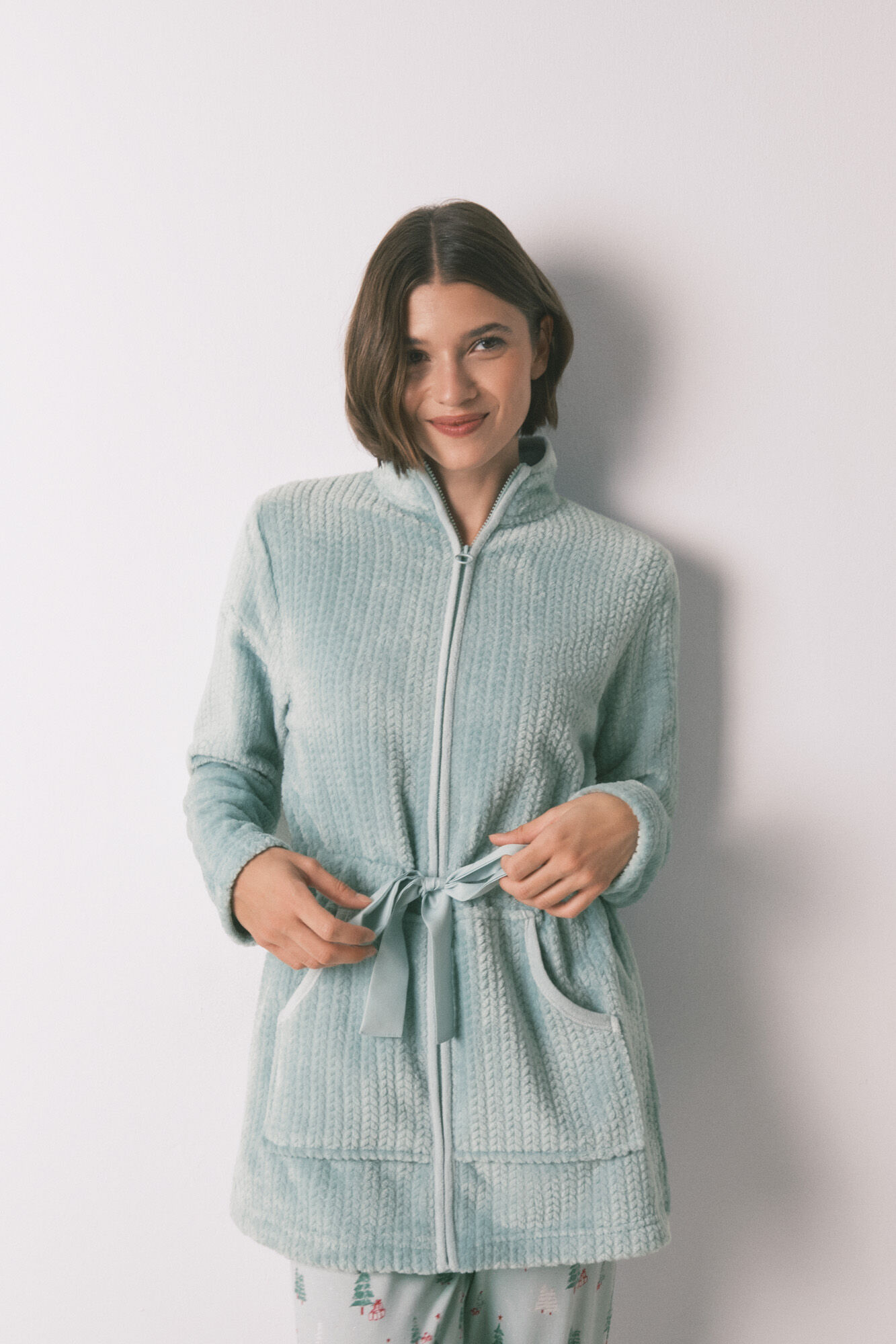 Women'secret Robe midi tecido polar verde