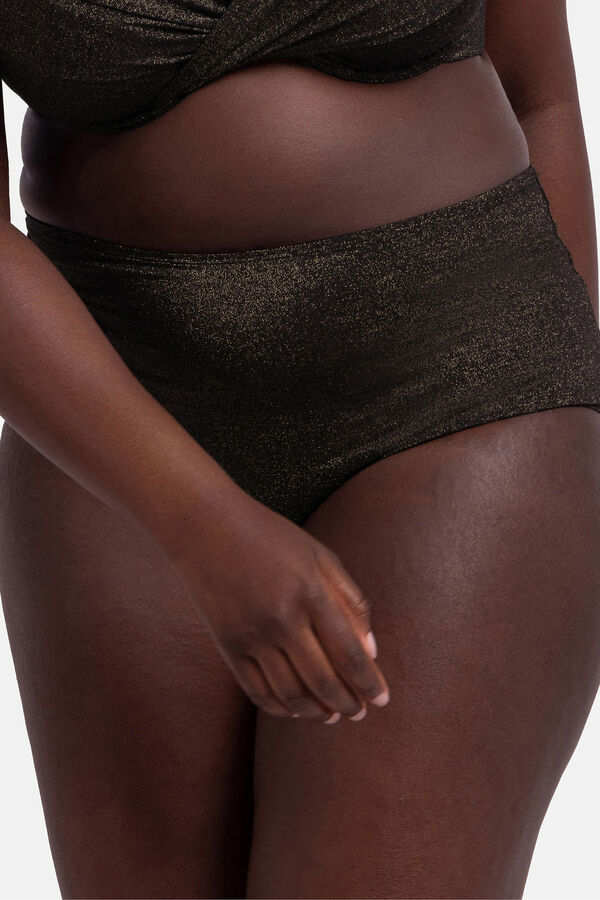 Dorina Calcinha de biquíni midi moldadora preta com glitter preto