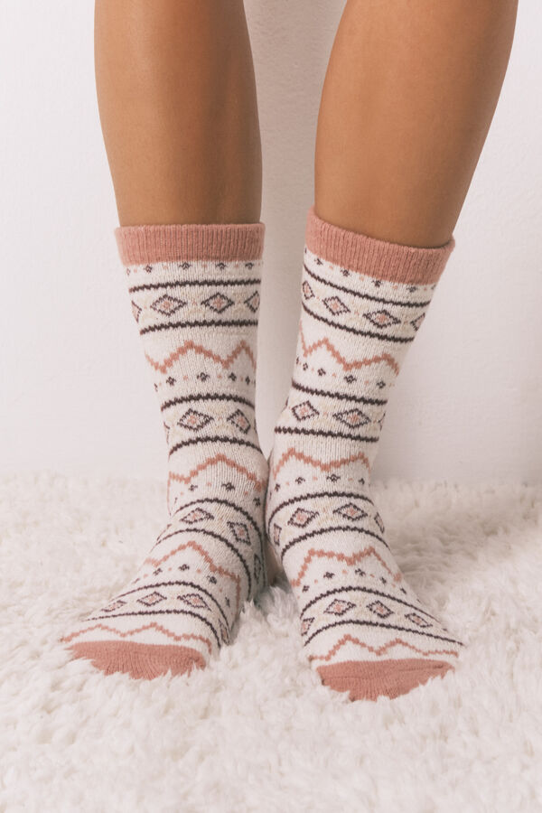 Women'secret Calcetines largos pelo print cenefas rosa rosa