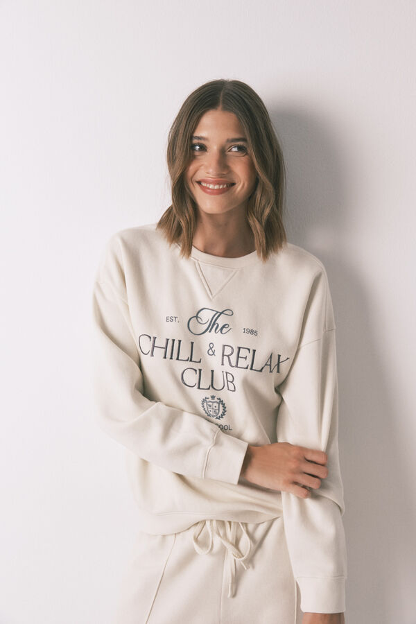 Women'secret Sudadera felpa algod&oacute;n blanco marfil