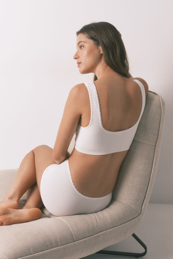 Women'secret Top sem costura canelado branco branco