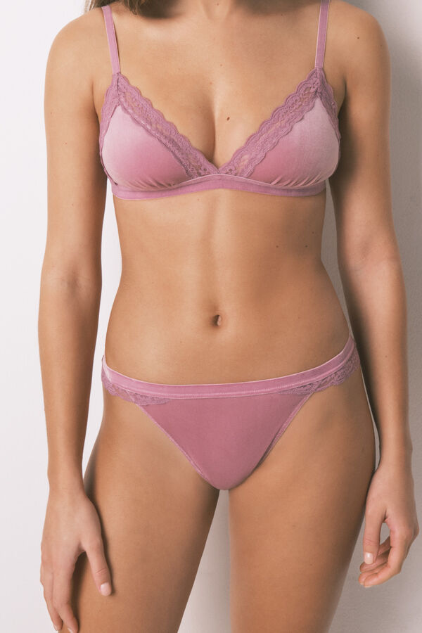Women'secret Tanga encaje y terciopelo rosa rosa