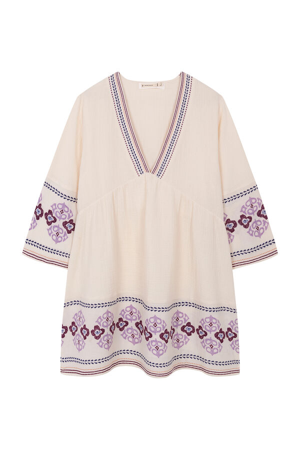 Women'secret Vestido corto 100% algod&oacute;n marfil